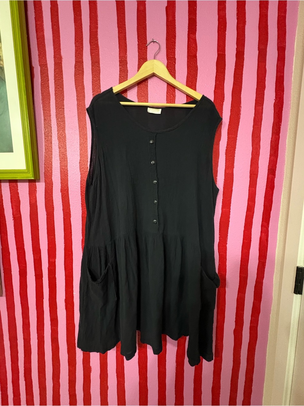 Roaman's Black Sleeveless Button-Front Midi Dress